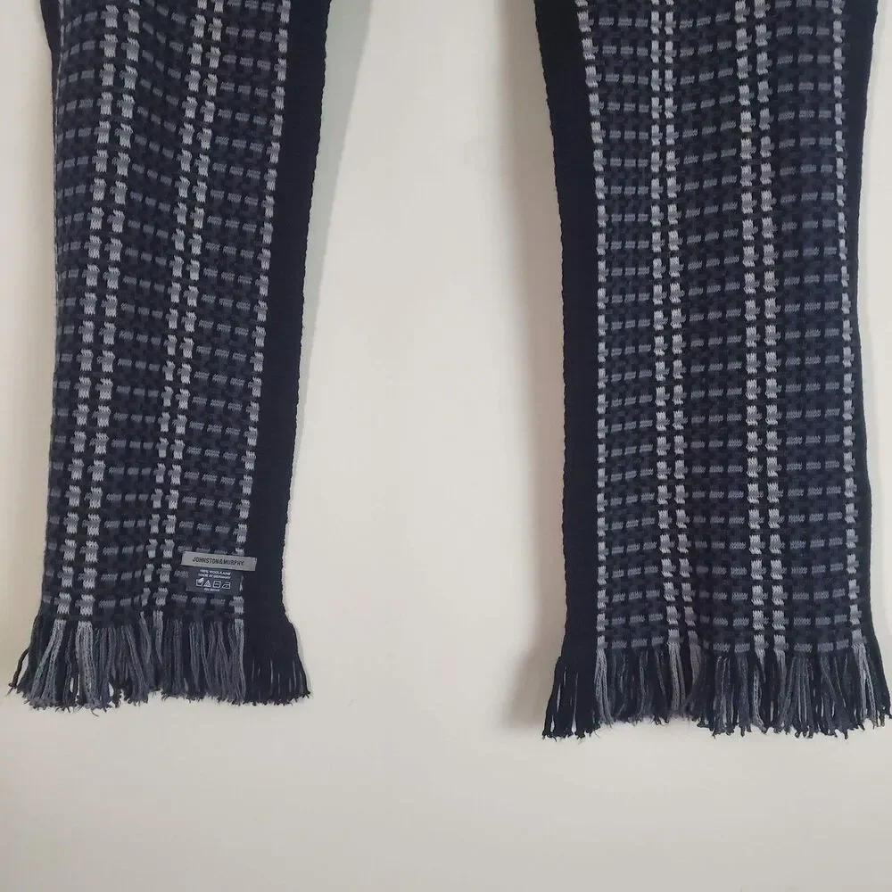 Johnston Murphy Men's Knit Scarf Gray Black Wool Plaid Capsule Wardrobe Preppy